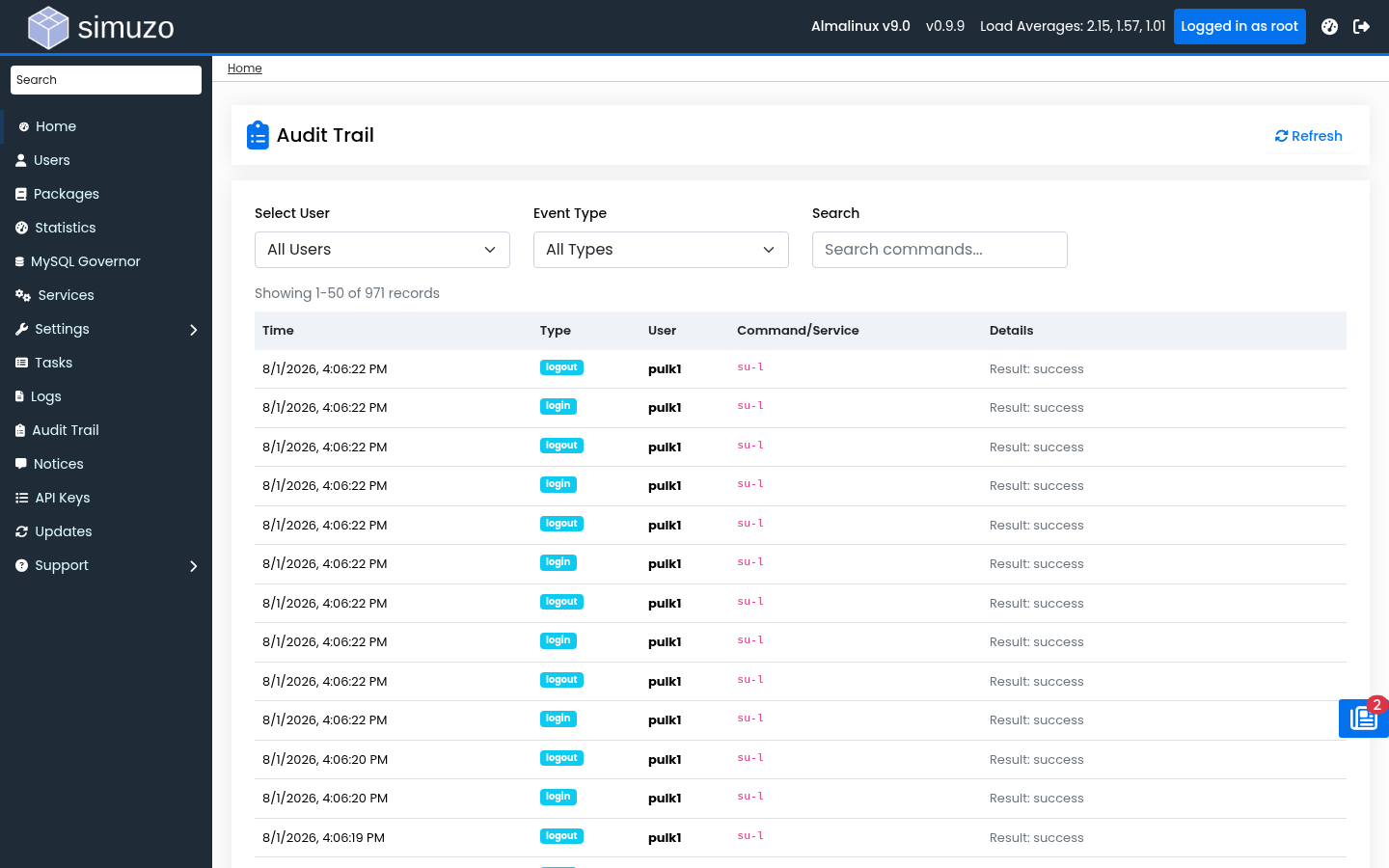 Audit trail interface