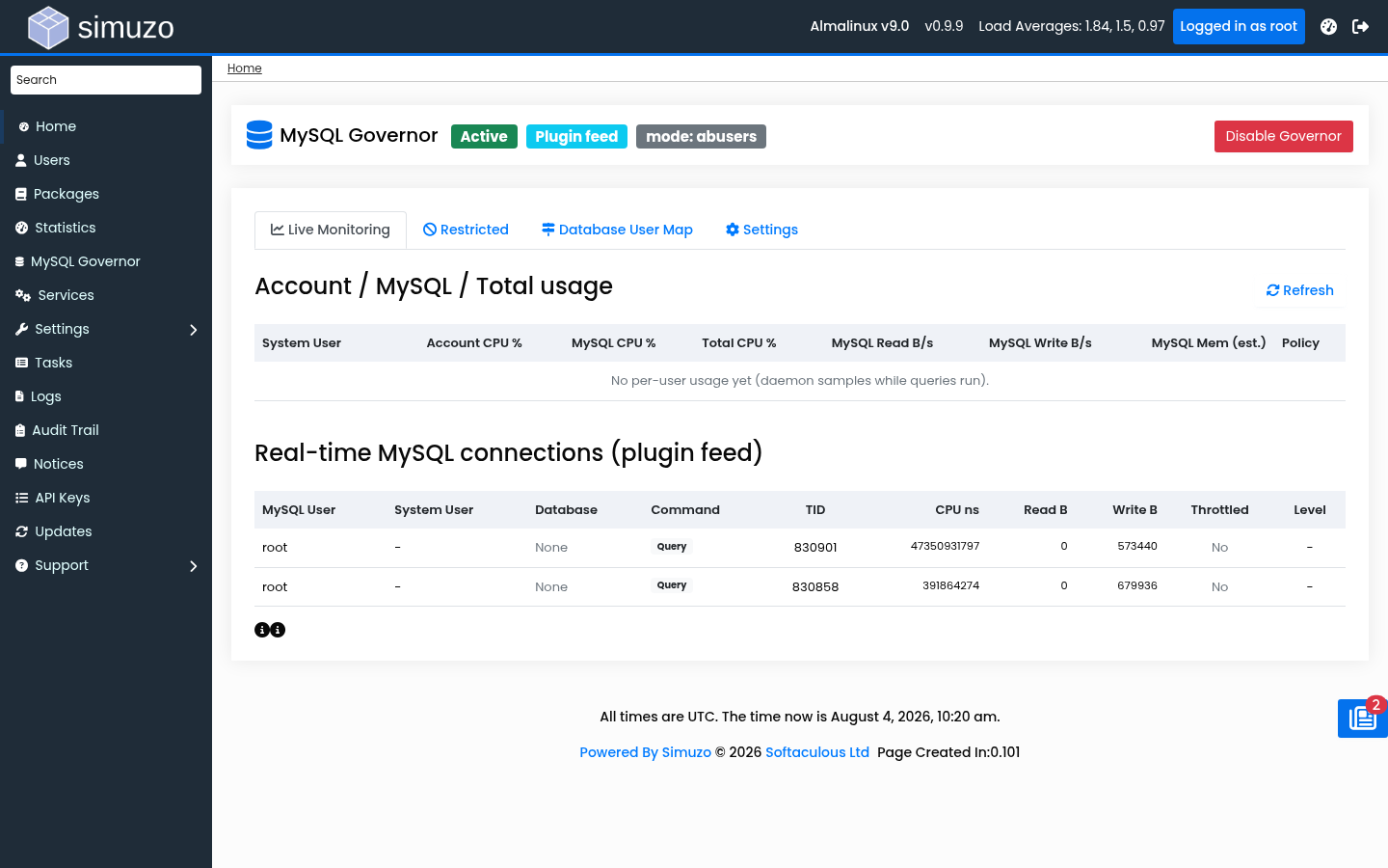 MySQL Governor admin interface