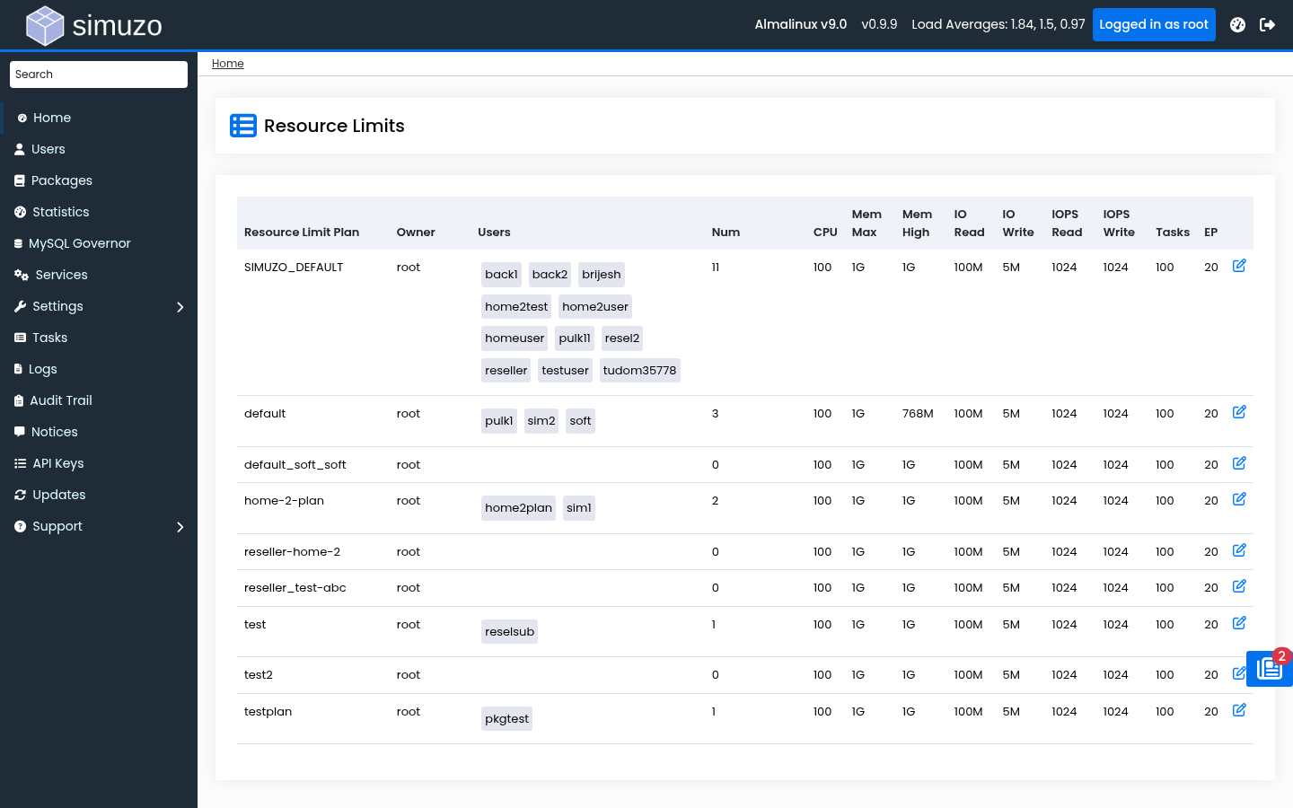 Resource packages configuration in Simuzo