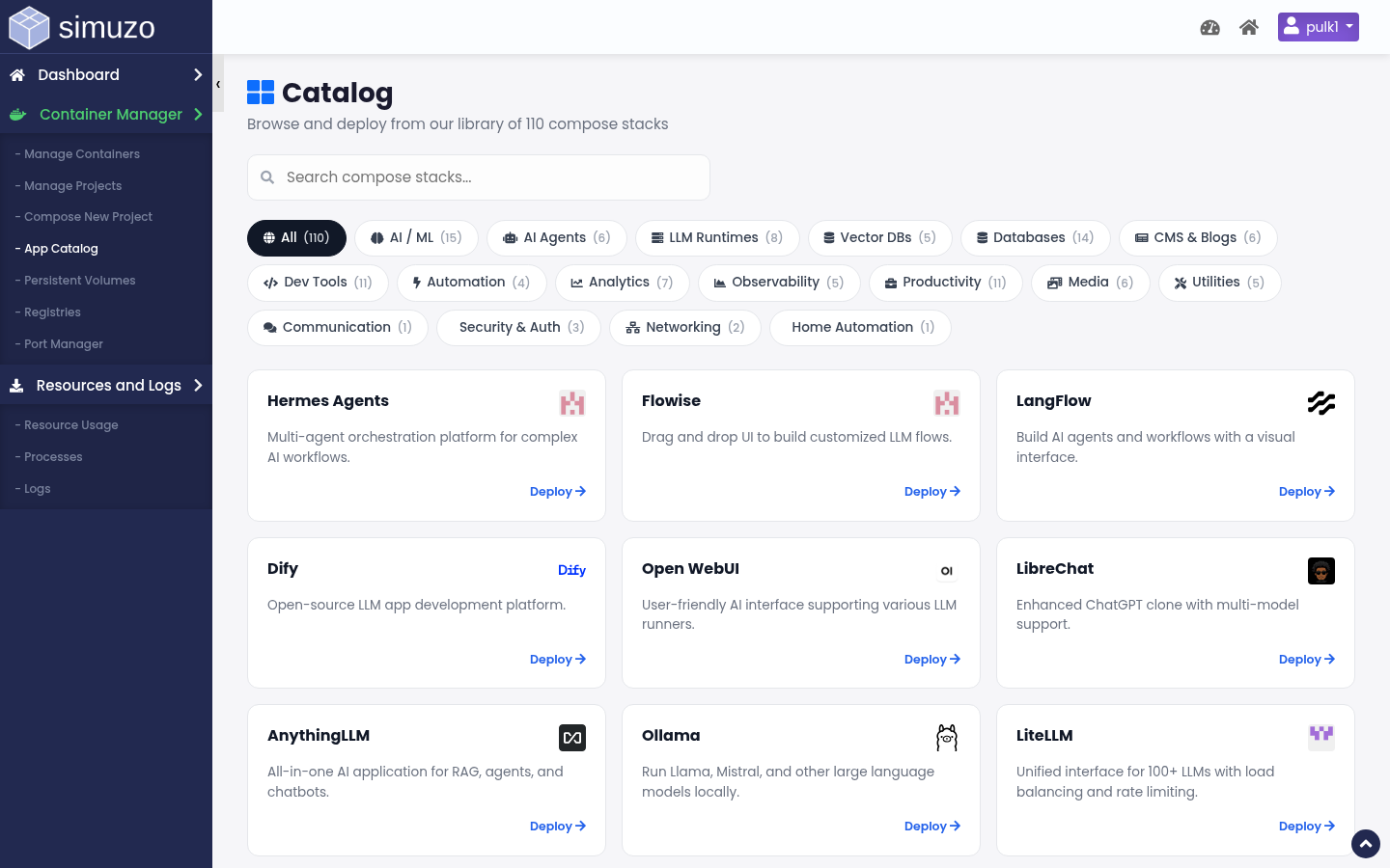 App catalog templates in Simuzo