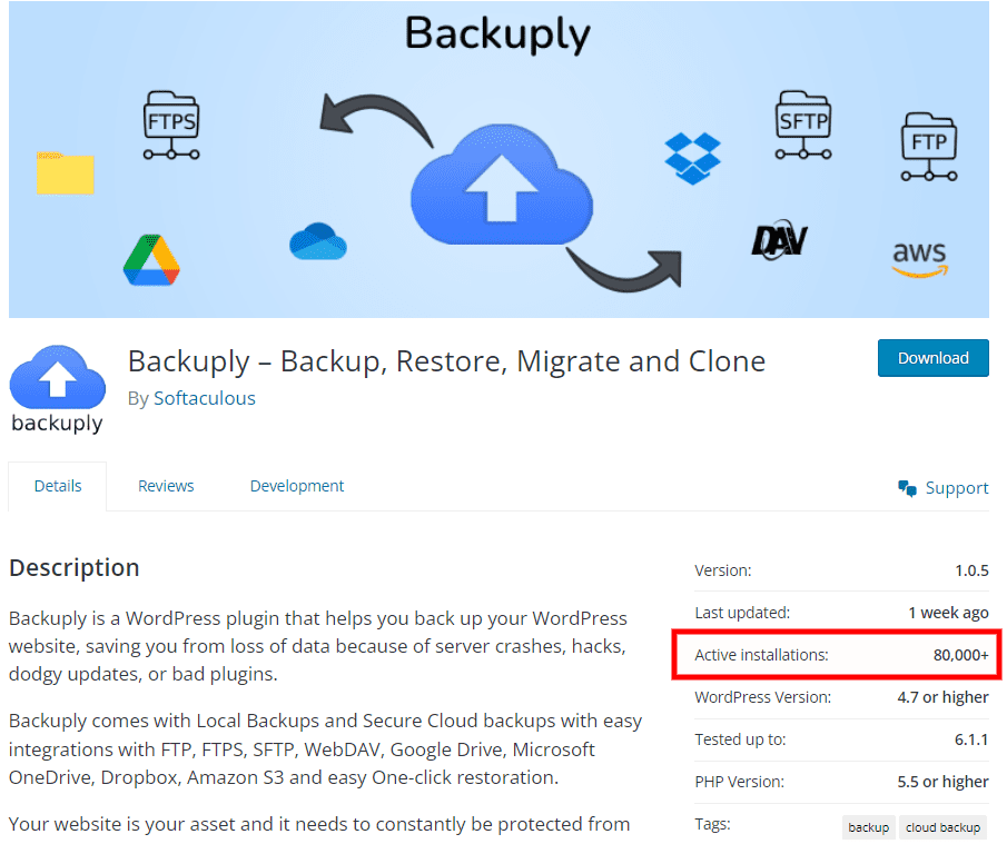 Backuply 80k Install Stats